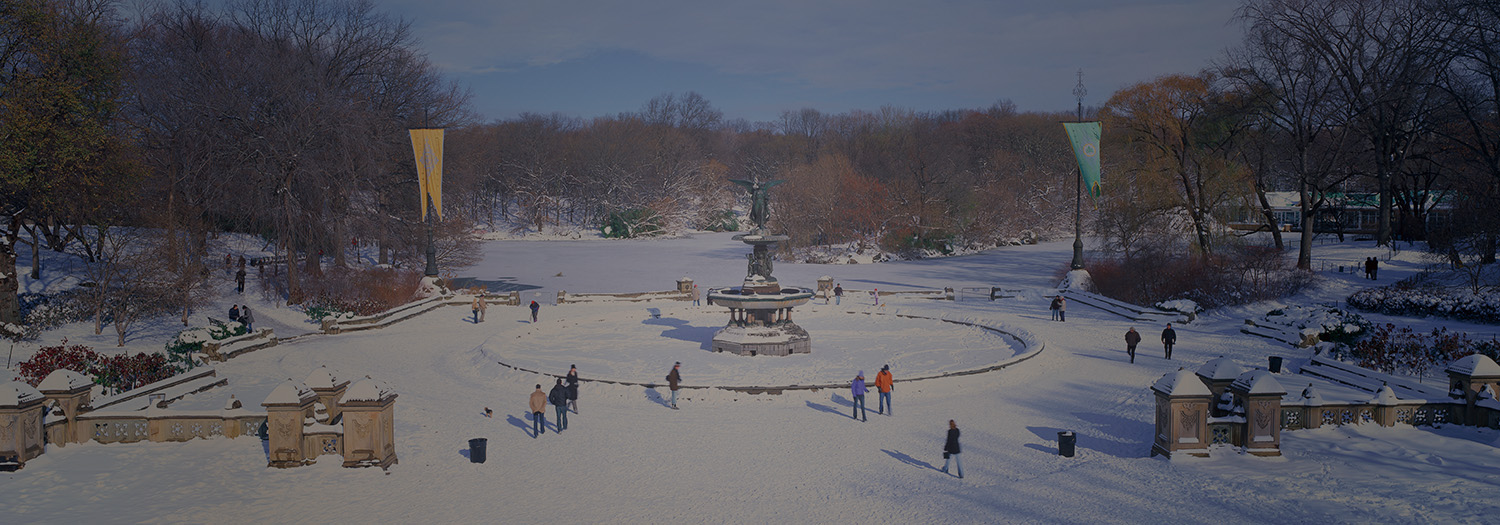 Bethesda Fountain in Central Park blanketed in snow