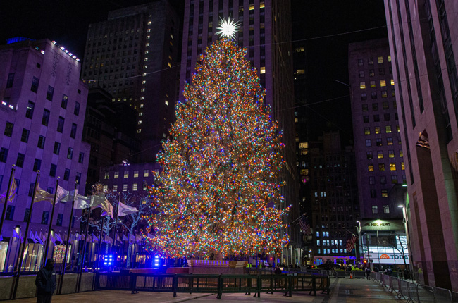 Rockefeller Center Christmas tree at night