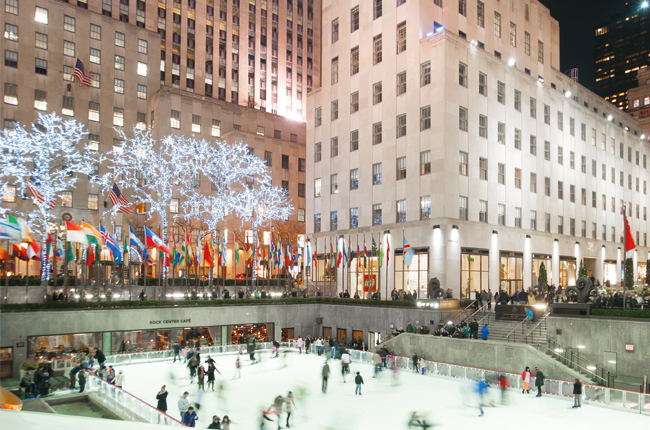 Rockefeller Center ice rink at night