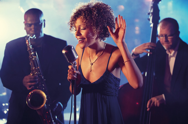 Jazz singer performing live with band