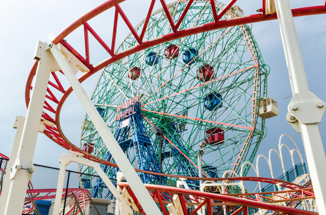 Wonder Wheel and roller coaster at Coney Island