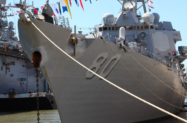 Navy warship docked during Fleet Week